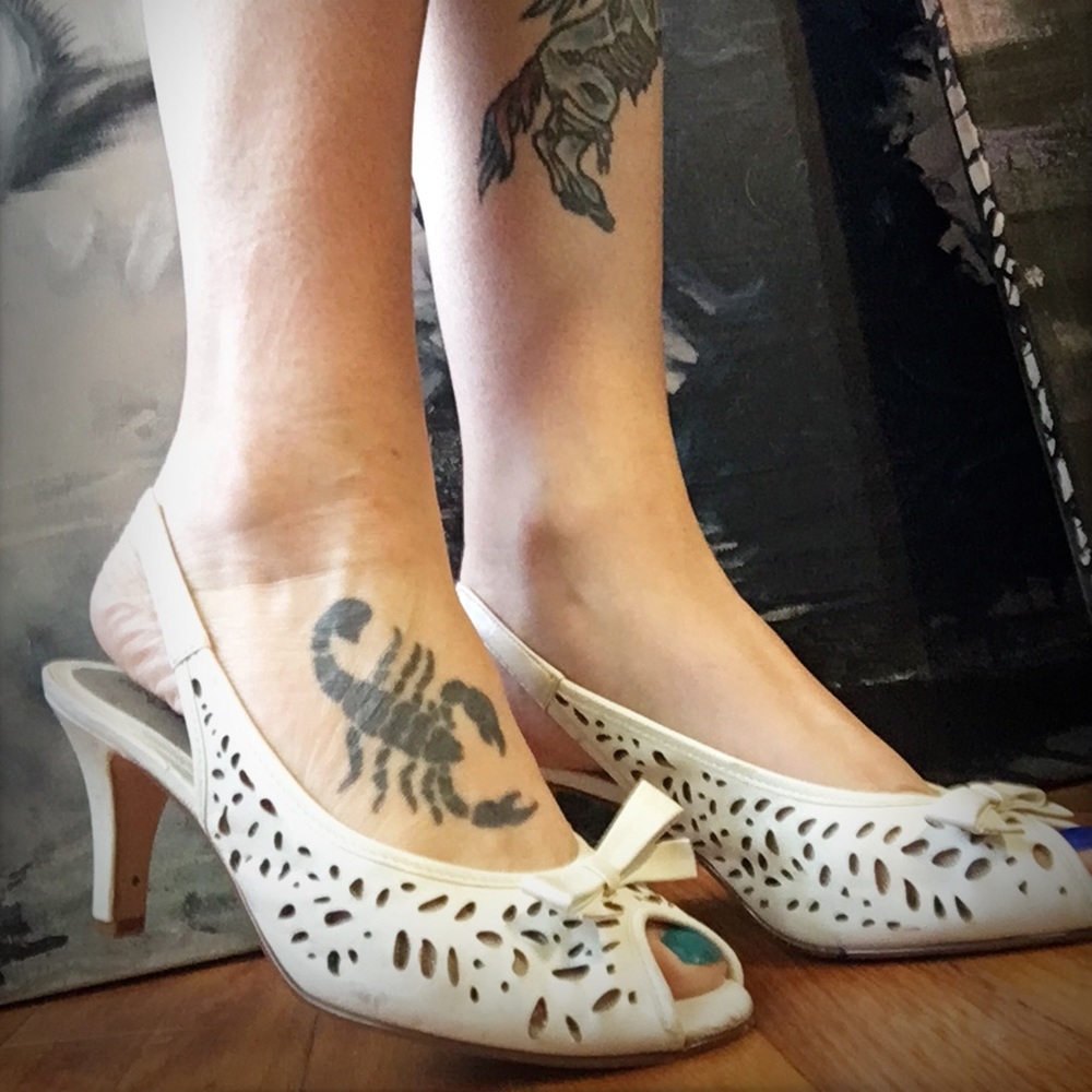 White Leather eyelet Heels